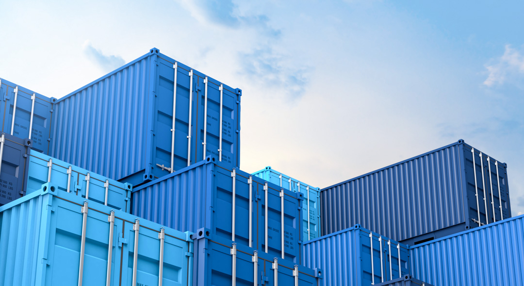 Shipping containers in transit.